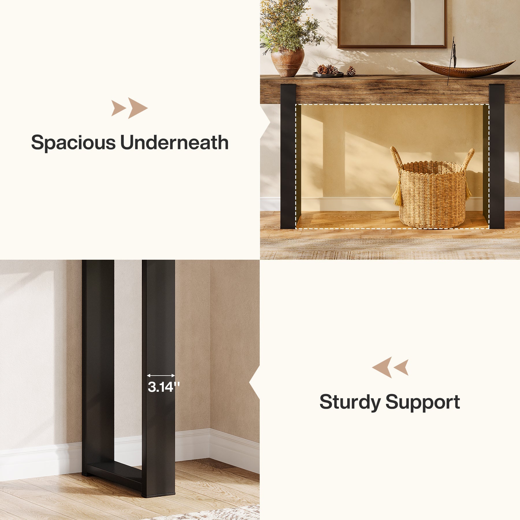 Solid Wood Console Table, 63" Entryway Sofa Table with Metal Legs