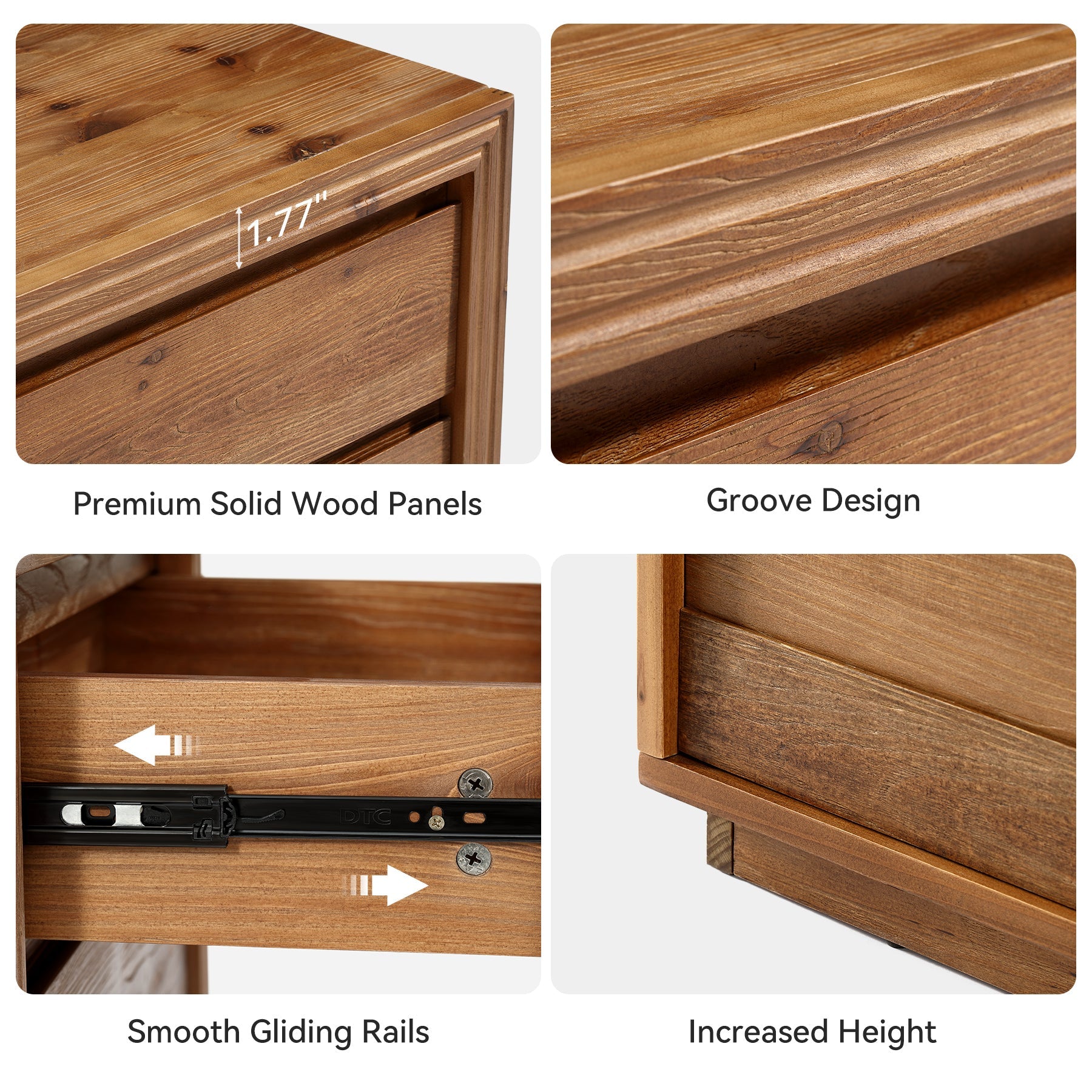 Solid Wood Farmhouse Nightstand, 3-Drawer 23.62"  Bedside Table with Storage