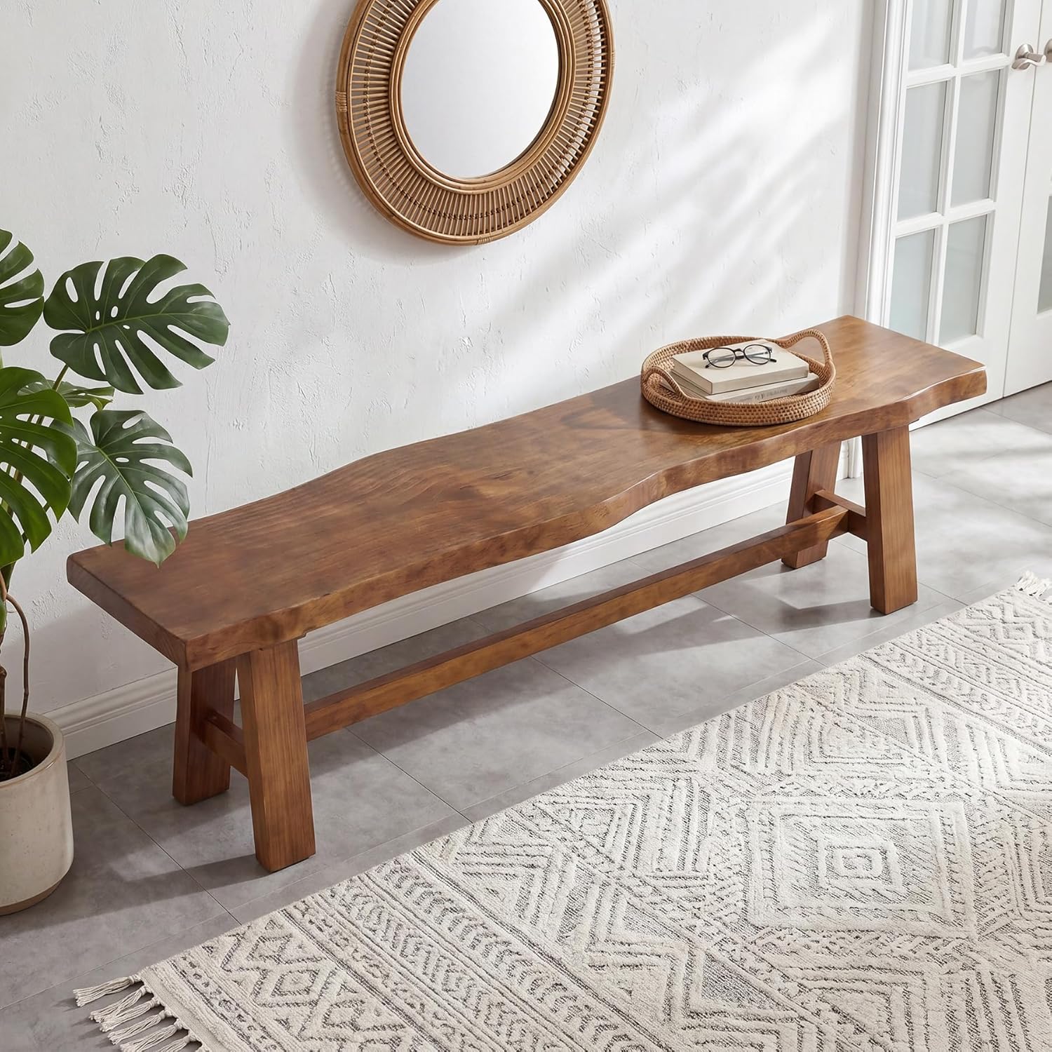 Tribesigns 63" Solid Wood Entryway Bench, Farmhouse Bench with A-Frame Legs