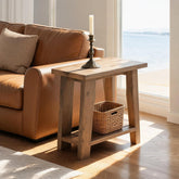 23.6" Solid Wood End Table, Narrow Side Table for Sofa Couch with Shelves 3