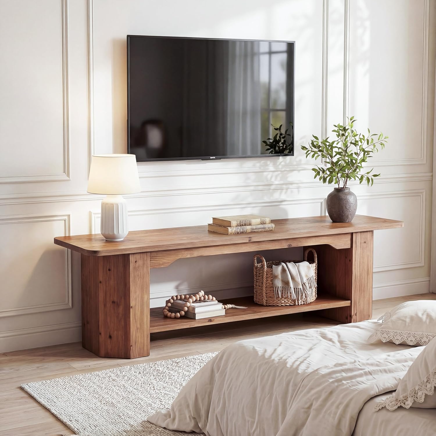 Tribesigns 63" Solid Wood TV Stand, Farmhouse Console for Living Room