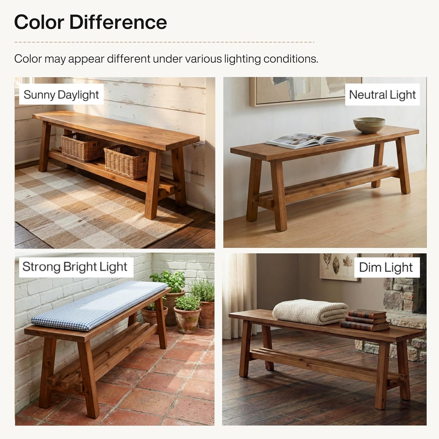 55" Solid Wood Entryway Bench, 2-Tier Shoe Bench with Shelf for Hallway