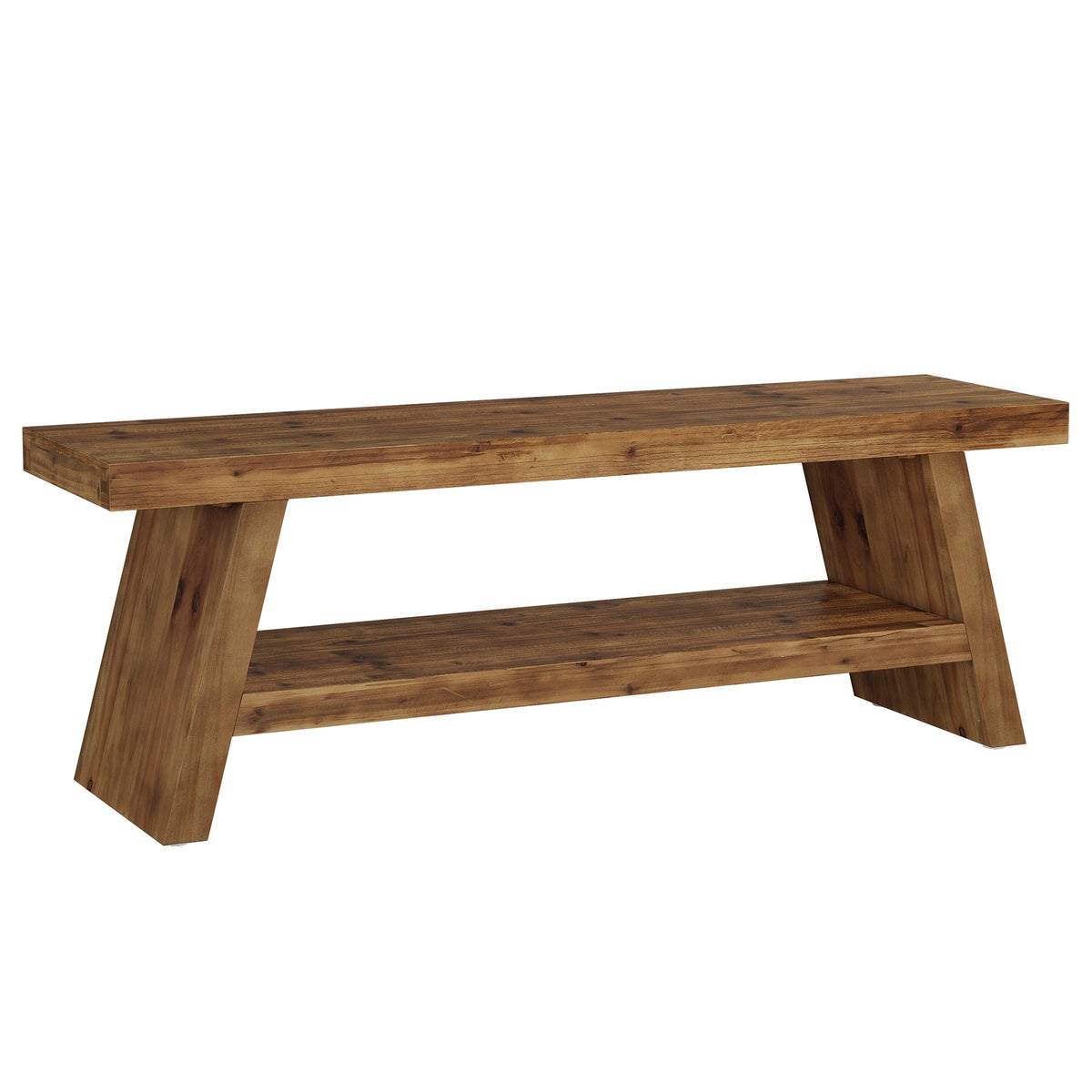 2 - Tier Entryway Bench, Solid Wood Shoe Bench with Open Shelves Tribesigns