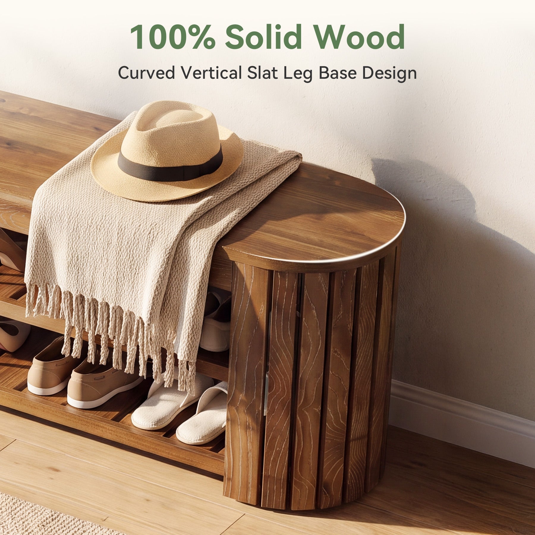 63" Solid Wood Entryway Bench, 3-Tier Window Seating with Shoe Storage