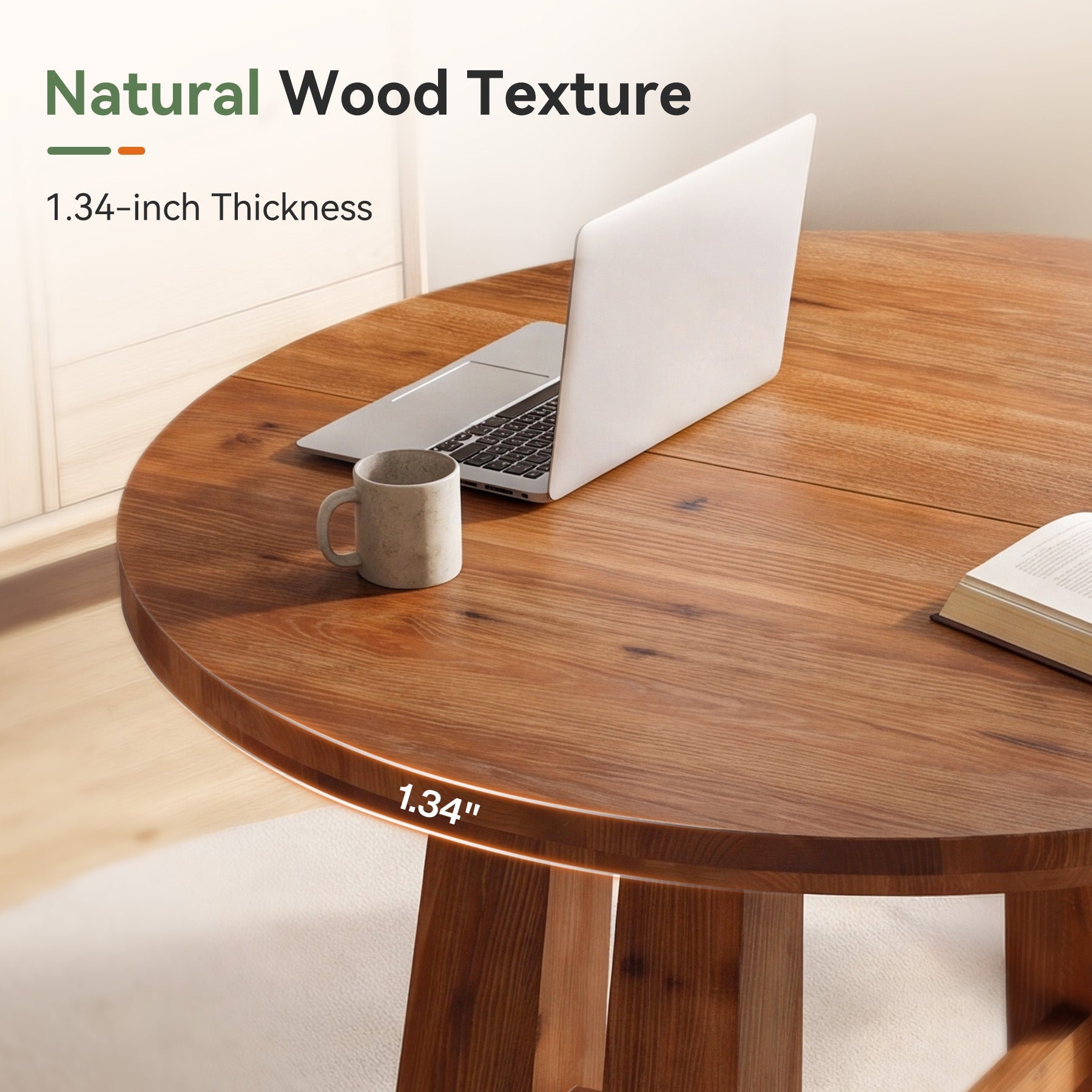 39.4" Solid Wood Round Dining Table, Farmhouse Kitchen Table for 2-4 People