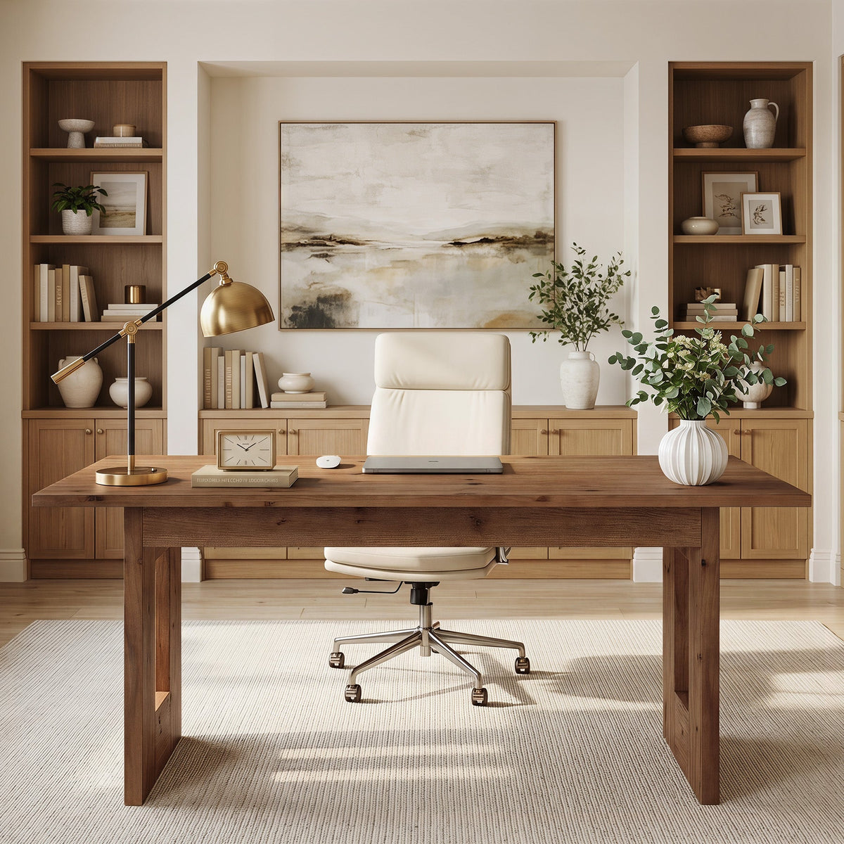 63" Rustic Solid Wood Computer Desk, Heavy Duty Writing Desk, Home Office Workstation