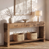 63" Solid Wood Console Table, 3 Drawers 2-Tier Narrow Farmhouse Entryway Table 3