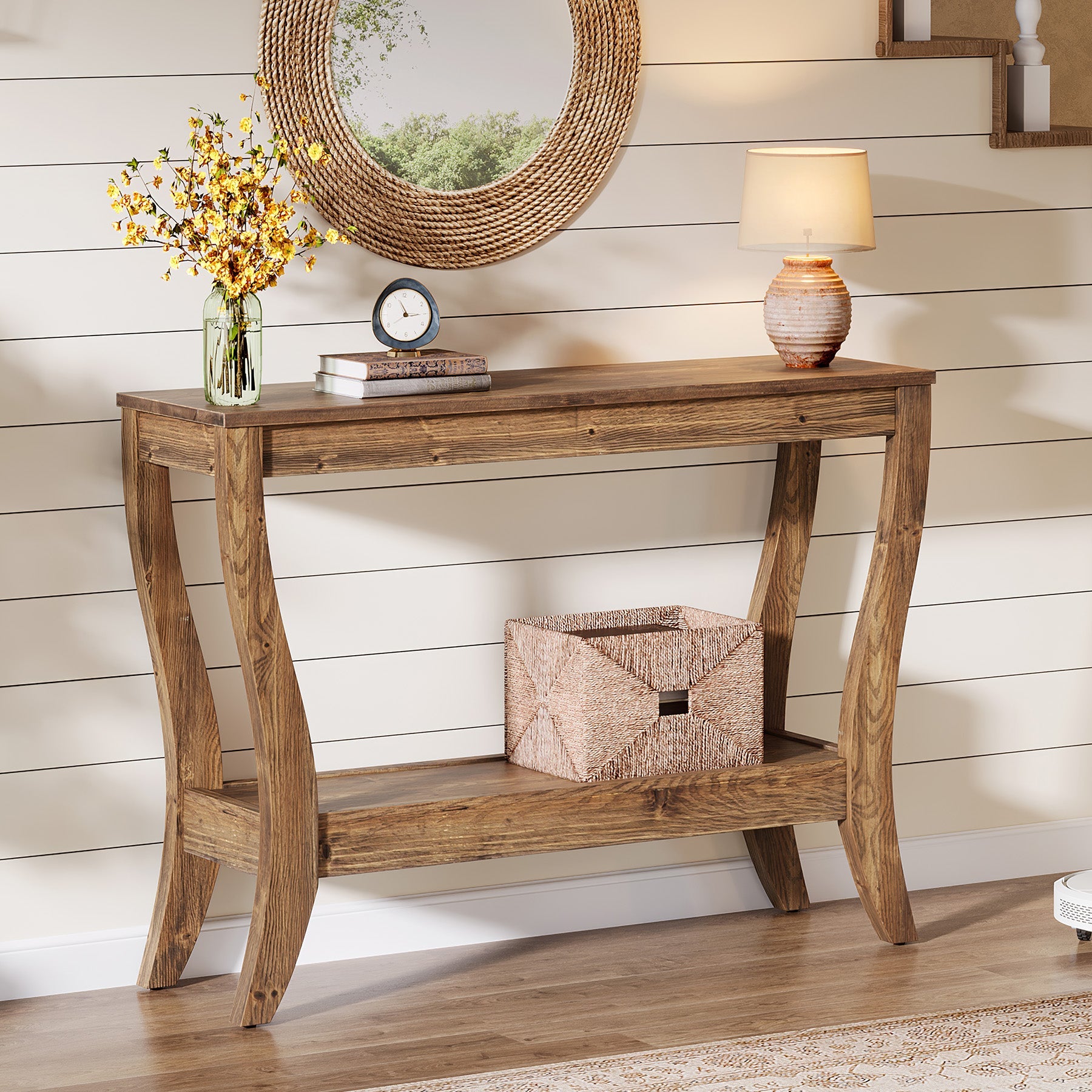 43.3" Solid Wood Console Table, Farmhouse Entryway Table With Storage