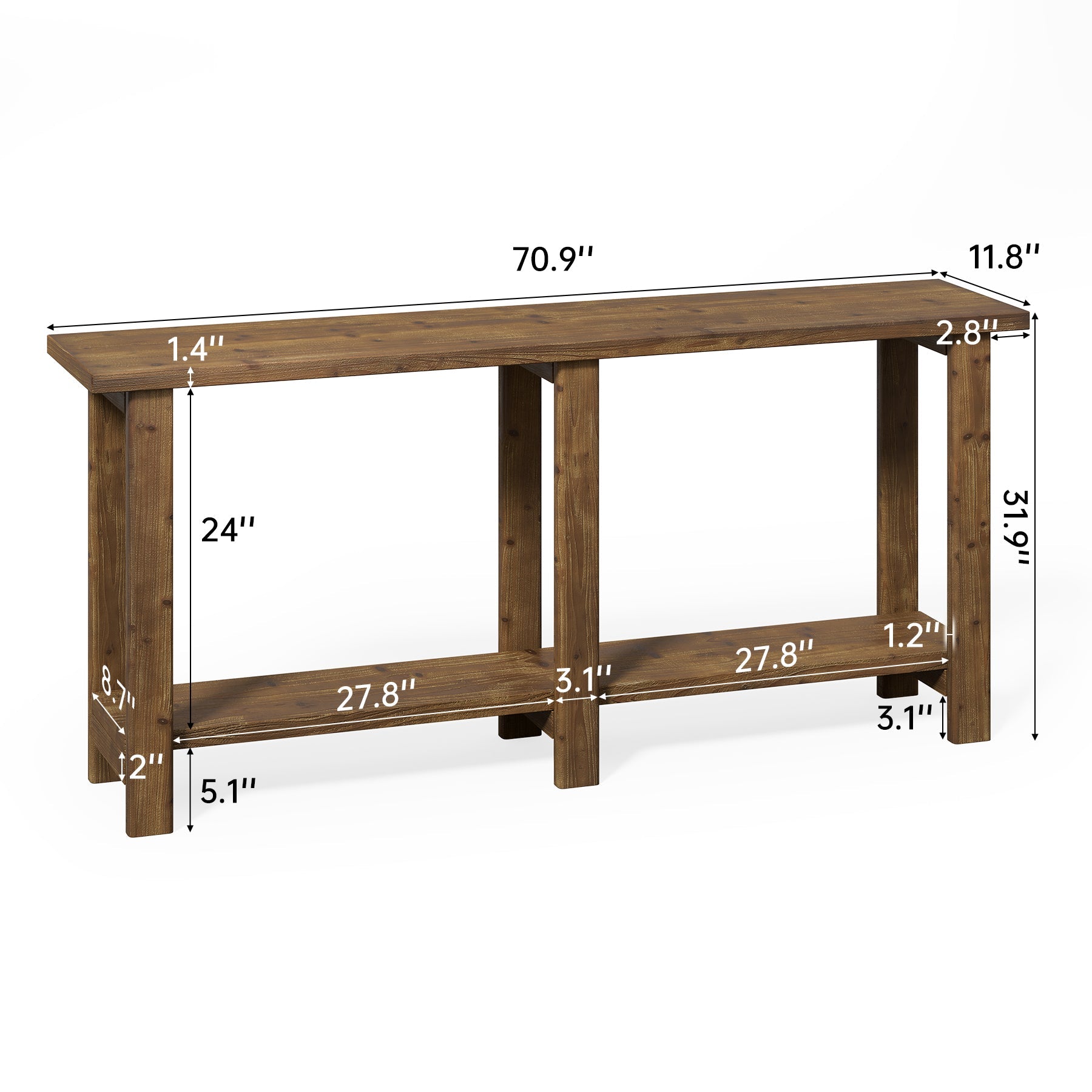 Solid Wood Console Table,  70.9" Sofa Table Behind Couch for Entryway