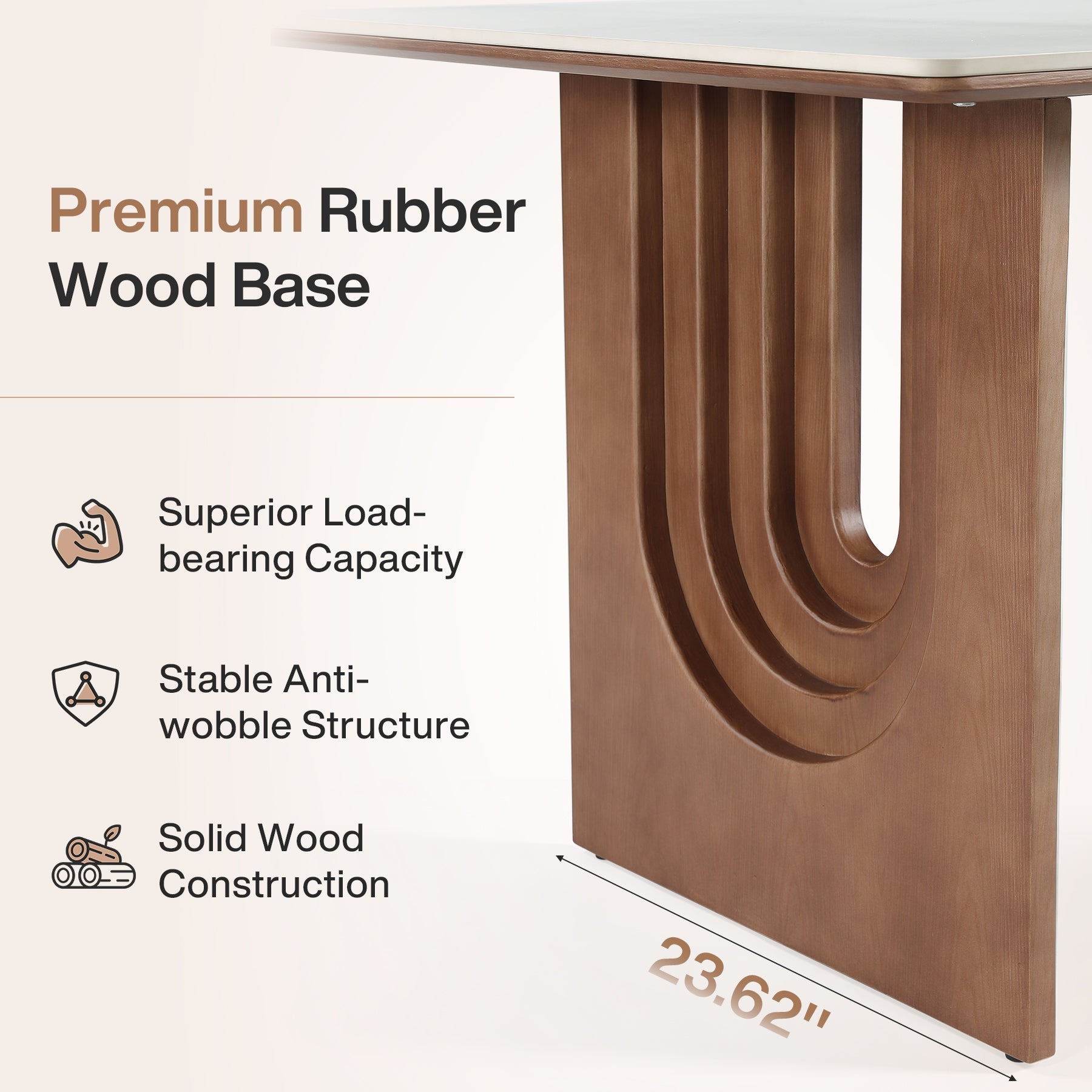 63" Sintered Stone Dining Table with Solid Wood Pedestal Double Base for 6