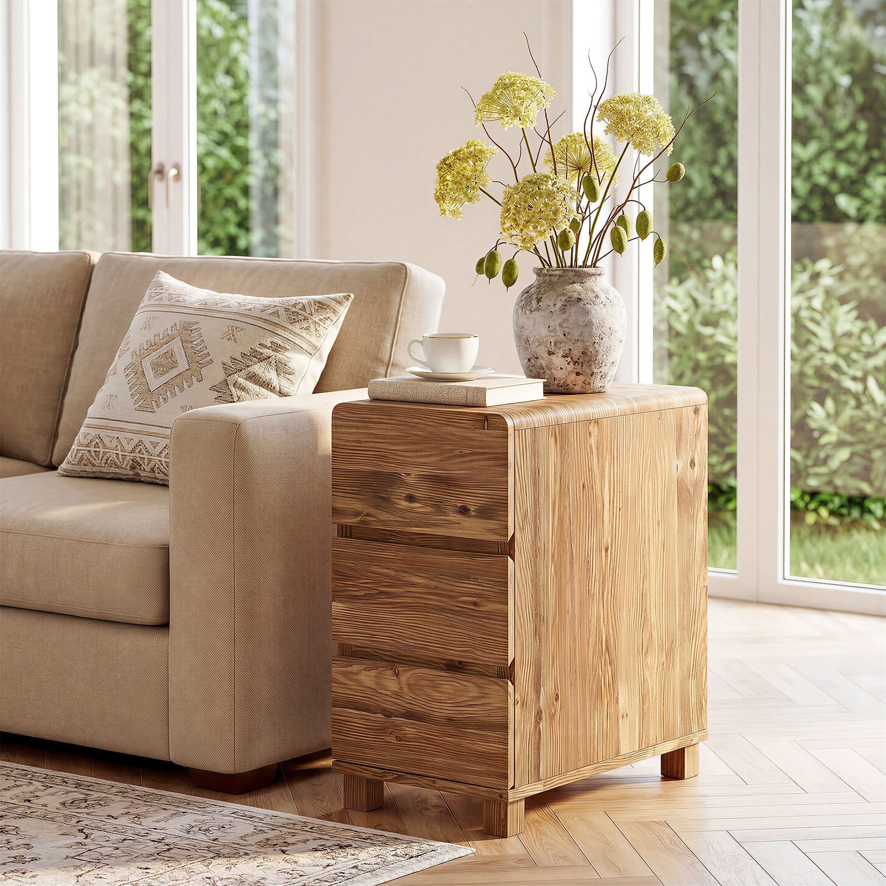Tribesigns 3-Drawer Side Table, Solid Wood End Table for Living Room