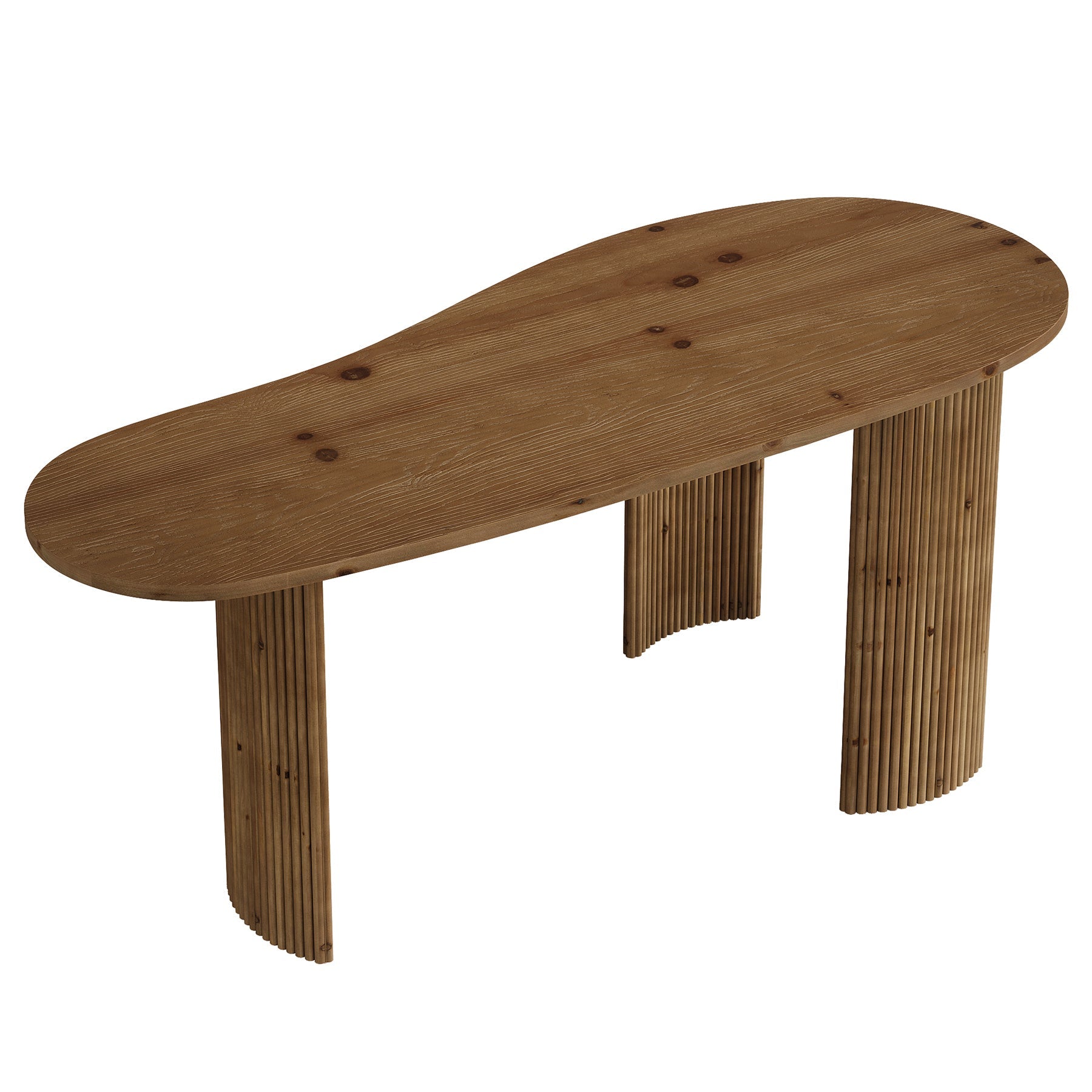 59" Solid Wood Executive Desk, Curved Computer Desk with Fluted Wooden Legs