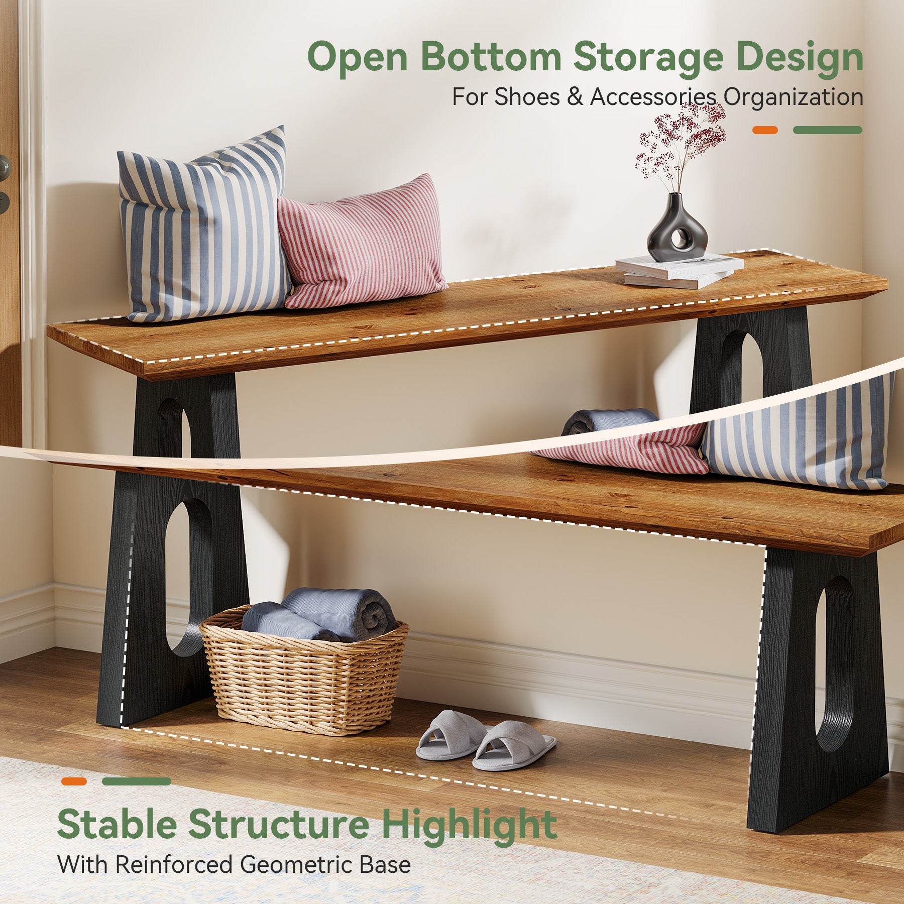 47" Solid Wood Entryway Bench, Farmhouse Shoe Bench for Entrance, Foyer