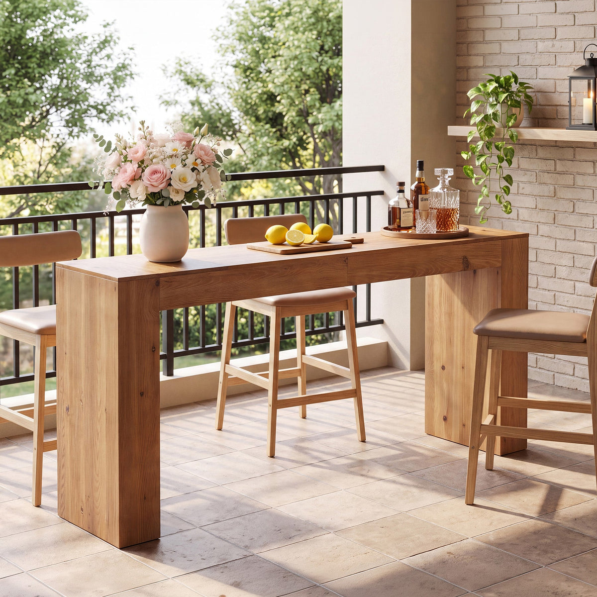 70.9" Solid Wood Bar Table, Farmhouse Rectangular Counter Height Table