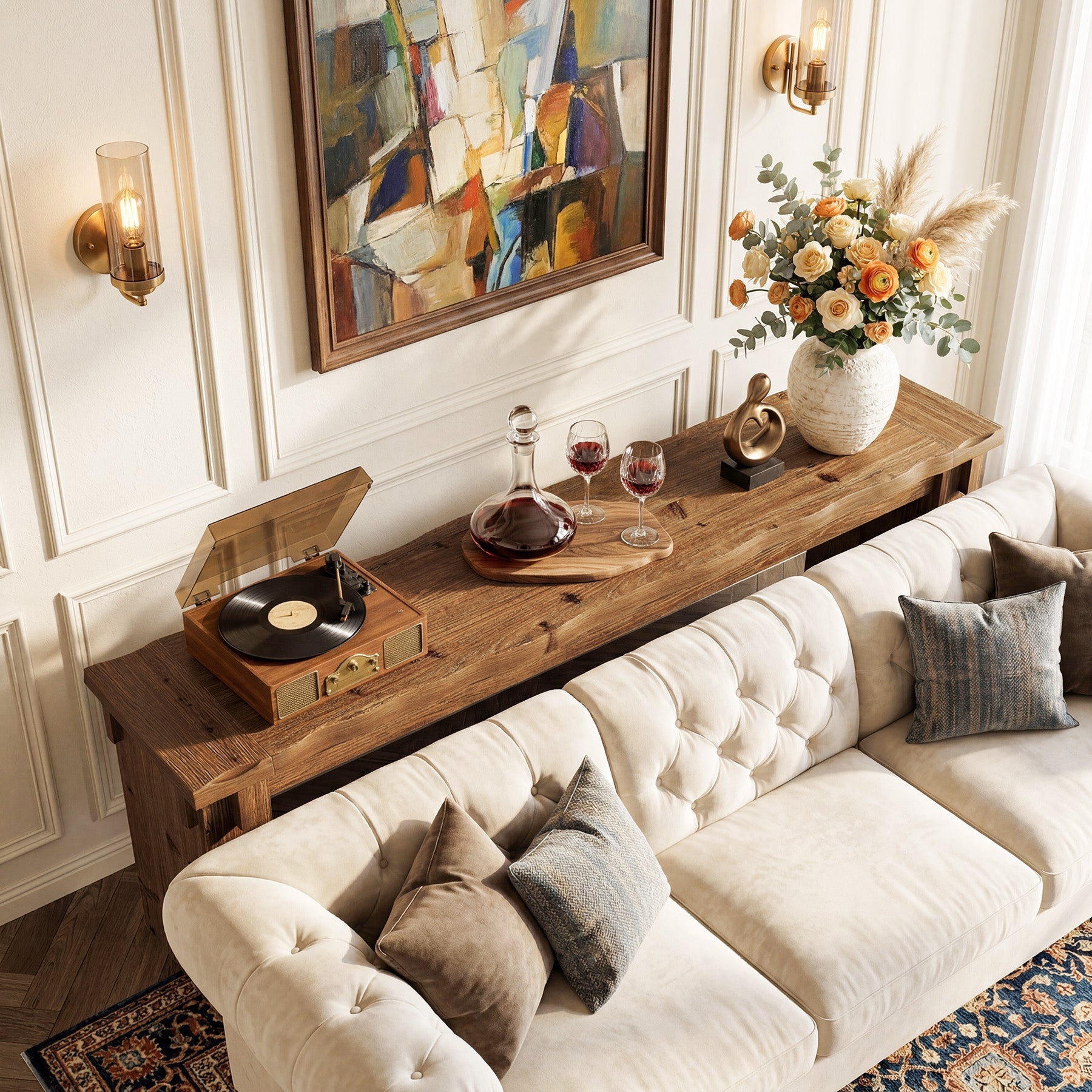 78.7" Extra Long Console Table, Farmhouse Solid Wood Sofa Table for Entryway