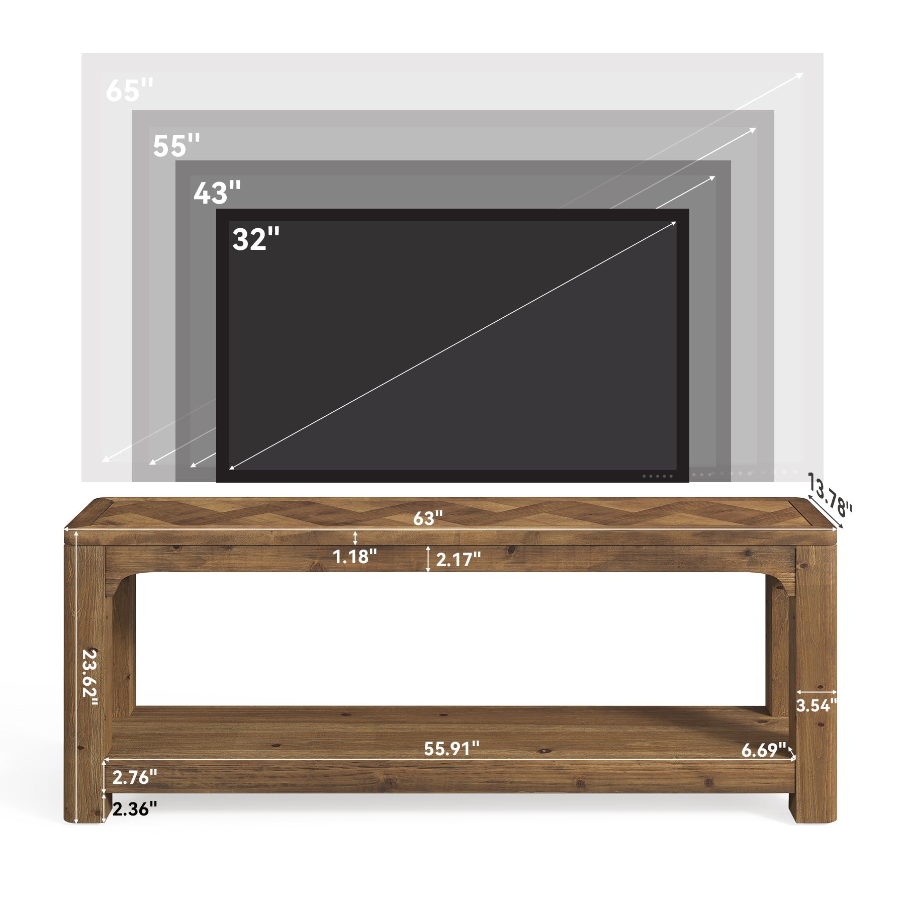 Solid Wood TV Stand for TVs Up to 65 Inches, Farmhouse Entertainment Center with Open Storage Shelves