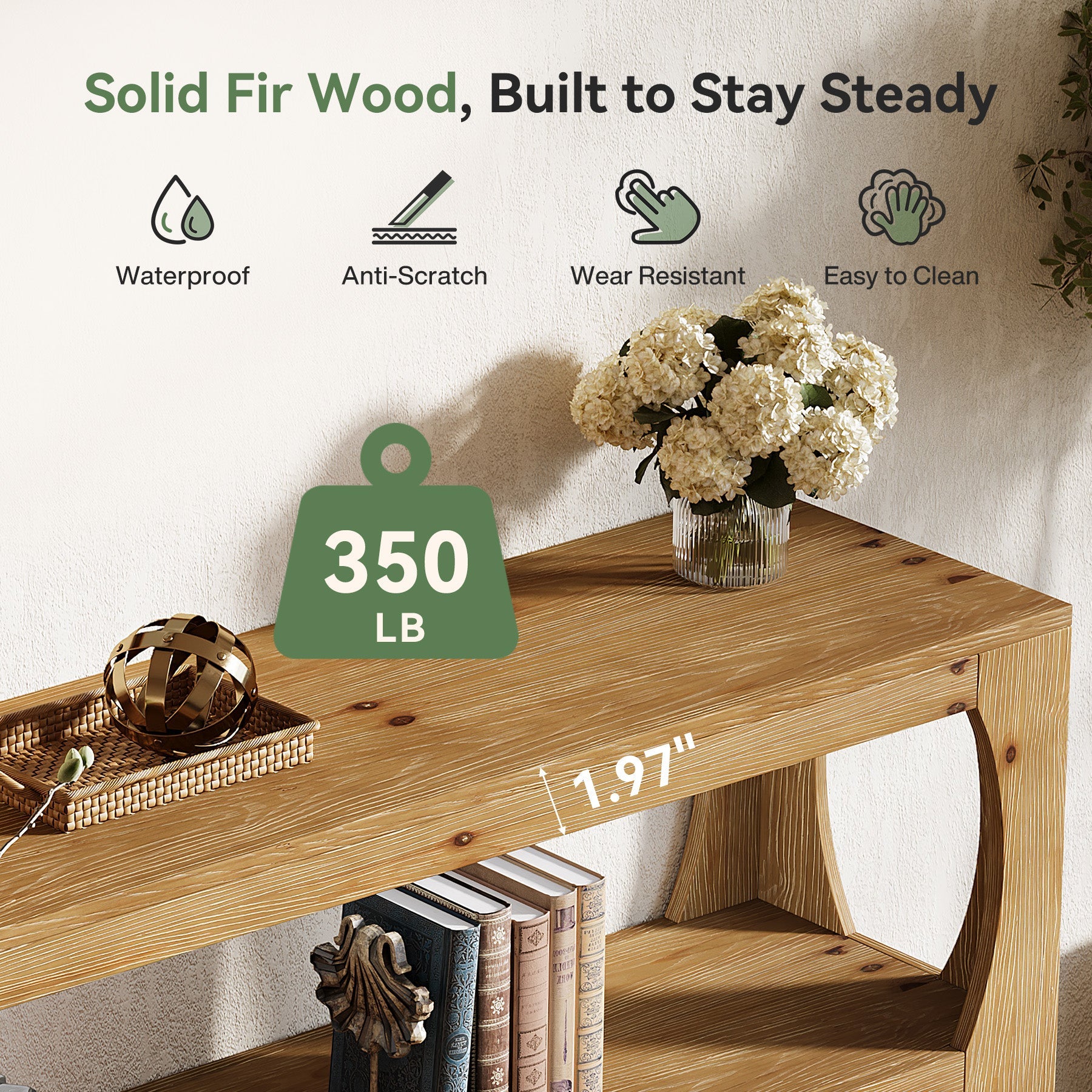 63" Solid Wood Console Table, Farmhouse Narrow Entryway Sofa Table with 3-Tier Storage