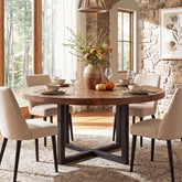 47" Round Dining Table, Solid Wood Kitchen Table with Metal Cross Base for 4-6 3