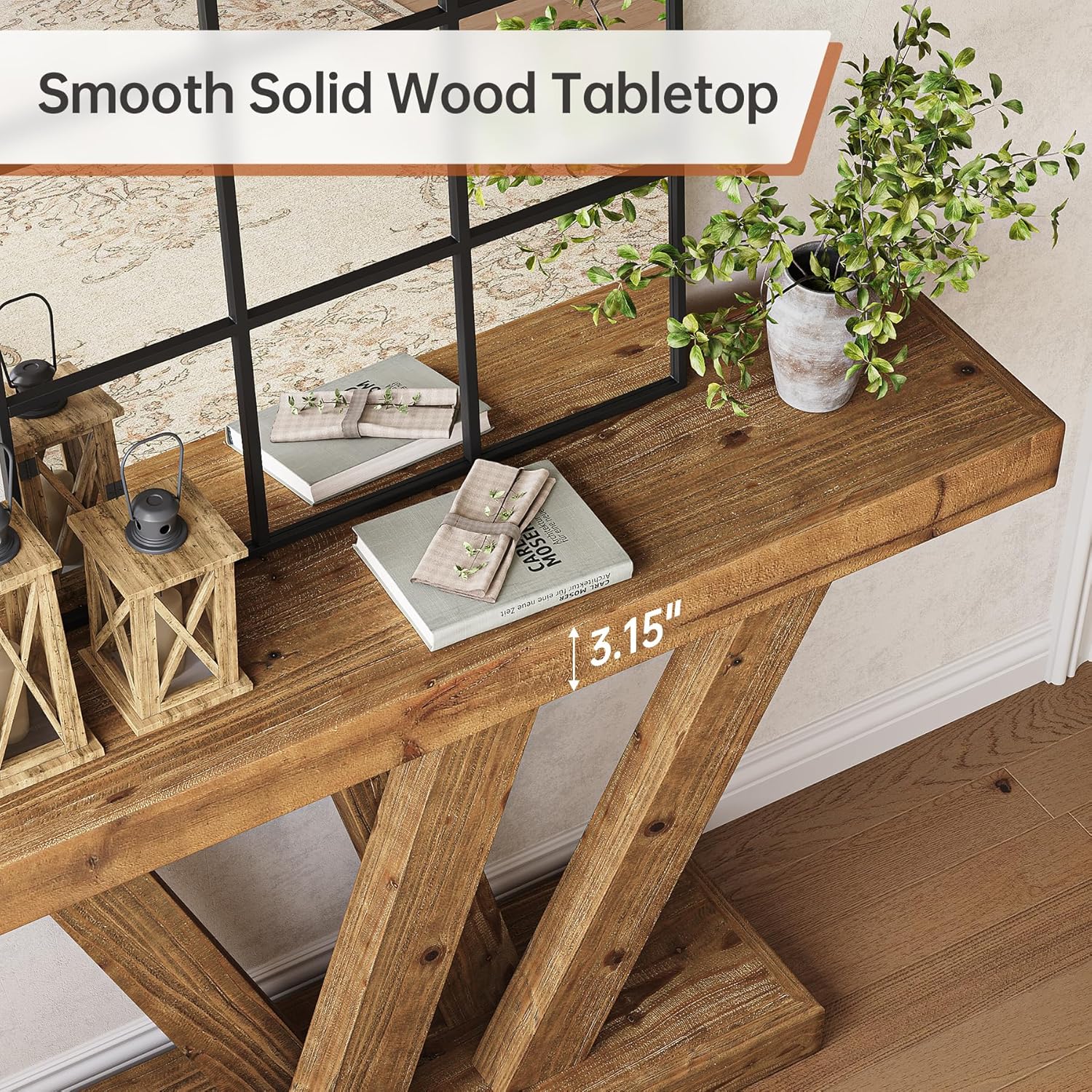 Solid Wood Console Table, 47.2" Farmhouse Sofa Table with Double V - Shape Base Tribesigns
