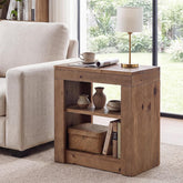 Solid Wood Rectangle End Table, Slim Side Table with Storage Shelf for Living Room 3