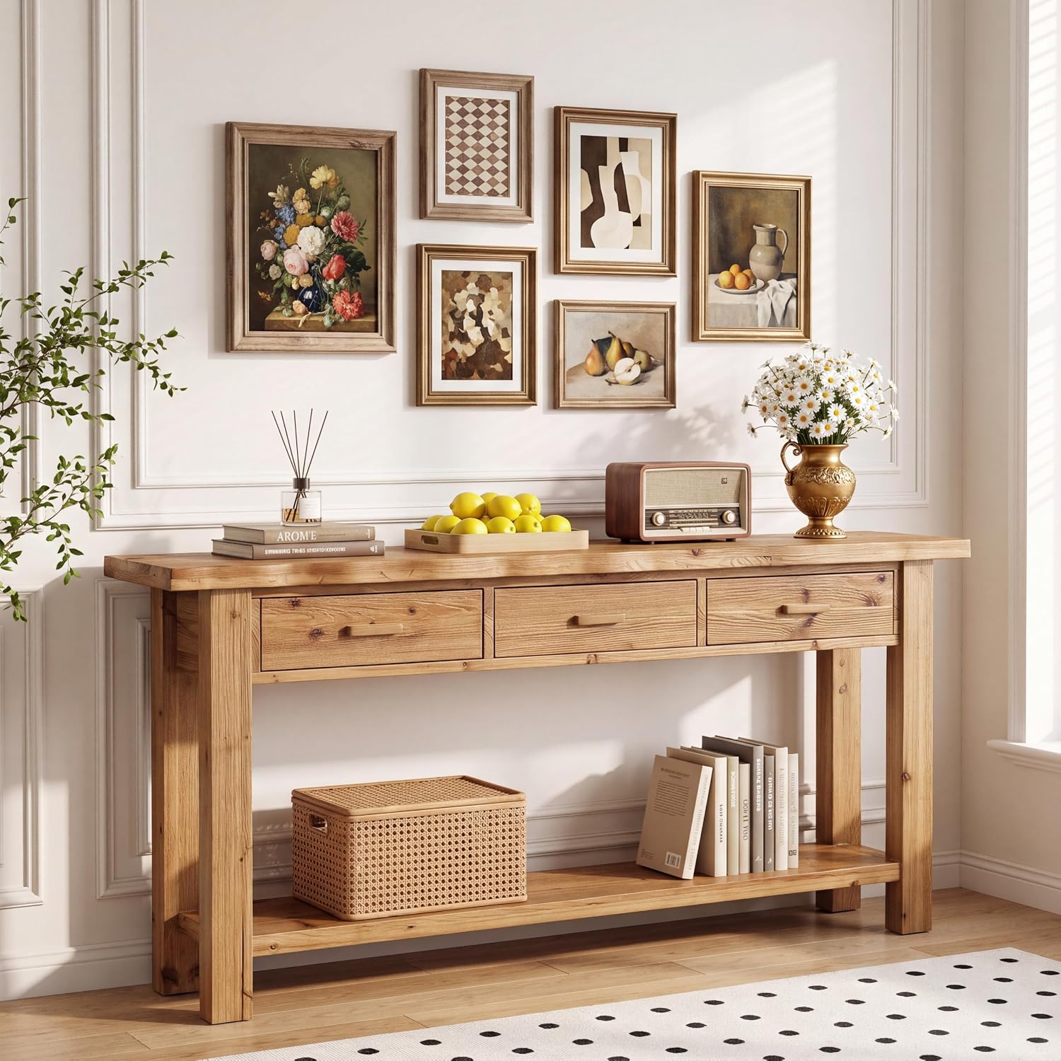 70.9" Solid Wood Console Table, Entryway Table with 3 Drawers For Living Room