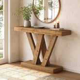 Solid Wood Console Table, 47.2" Farmhouse Sofa Table with Double V - Shape Base Tribesigns 3