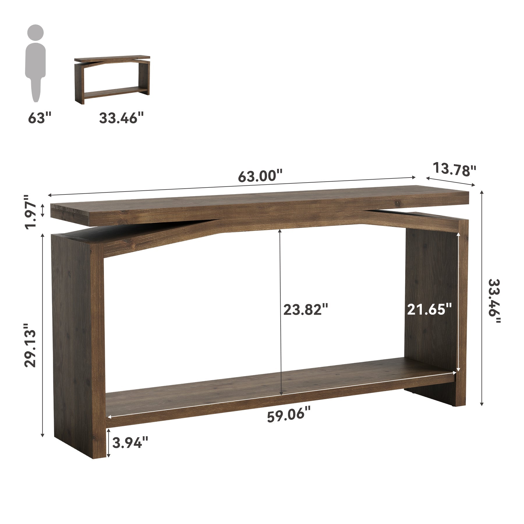 63" Solid Wood Console Table with Storage Shelf, Farmhouse Entryway & Sofa Table for Hallway or Behind Couch