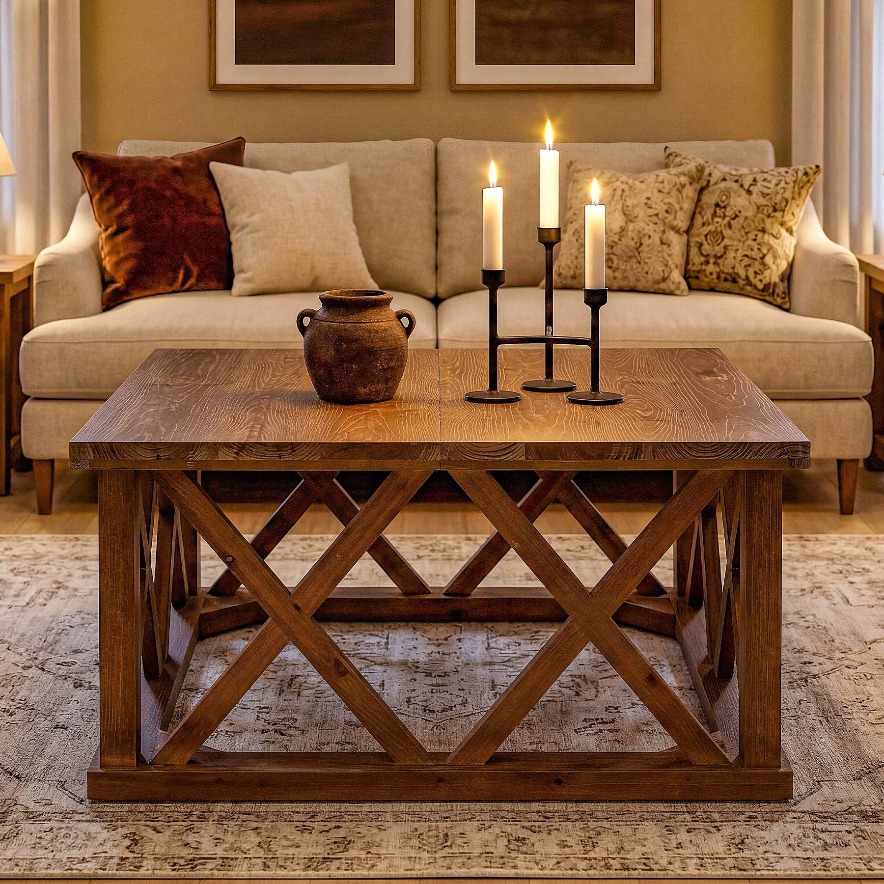 Tribesigns 39.37" Solid Wood Coffee Table, Square Farmhouse Table for Living Room