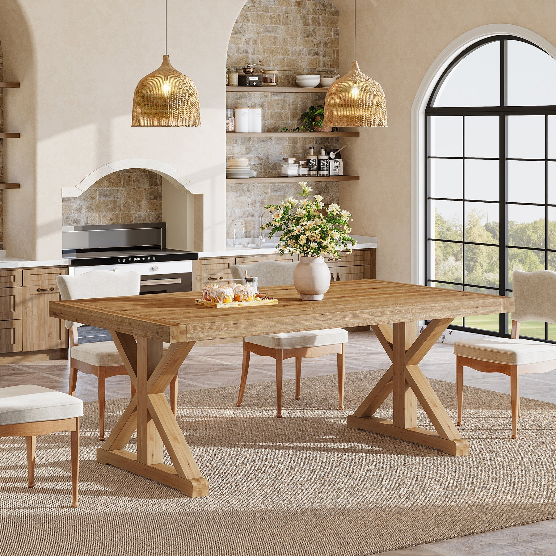 63" Solid Wood Dining Table, Rectangular Kitchen Table for 4-6