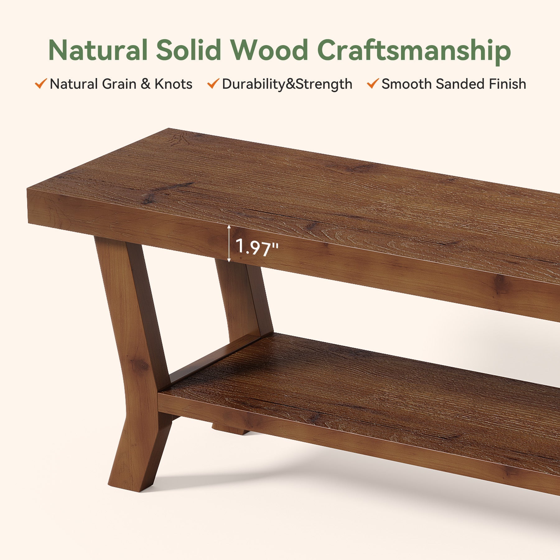 55-Inch Solid Wood Entryway Bench with Lower Shoe Shelf, Farmhouse Seat for Hallway