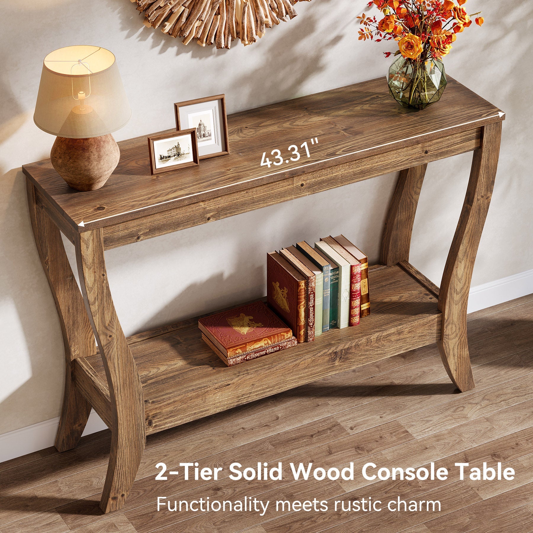 43.3" Solid Wood Console Table, Farmhouse Entryway Table With Storage