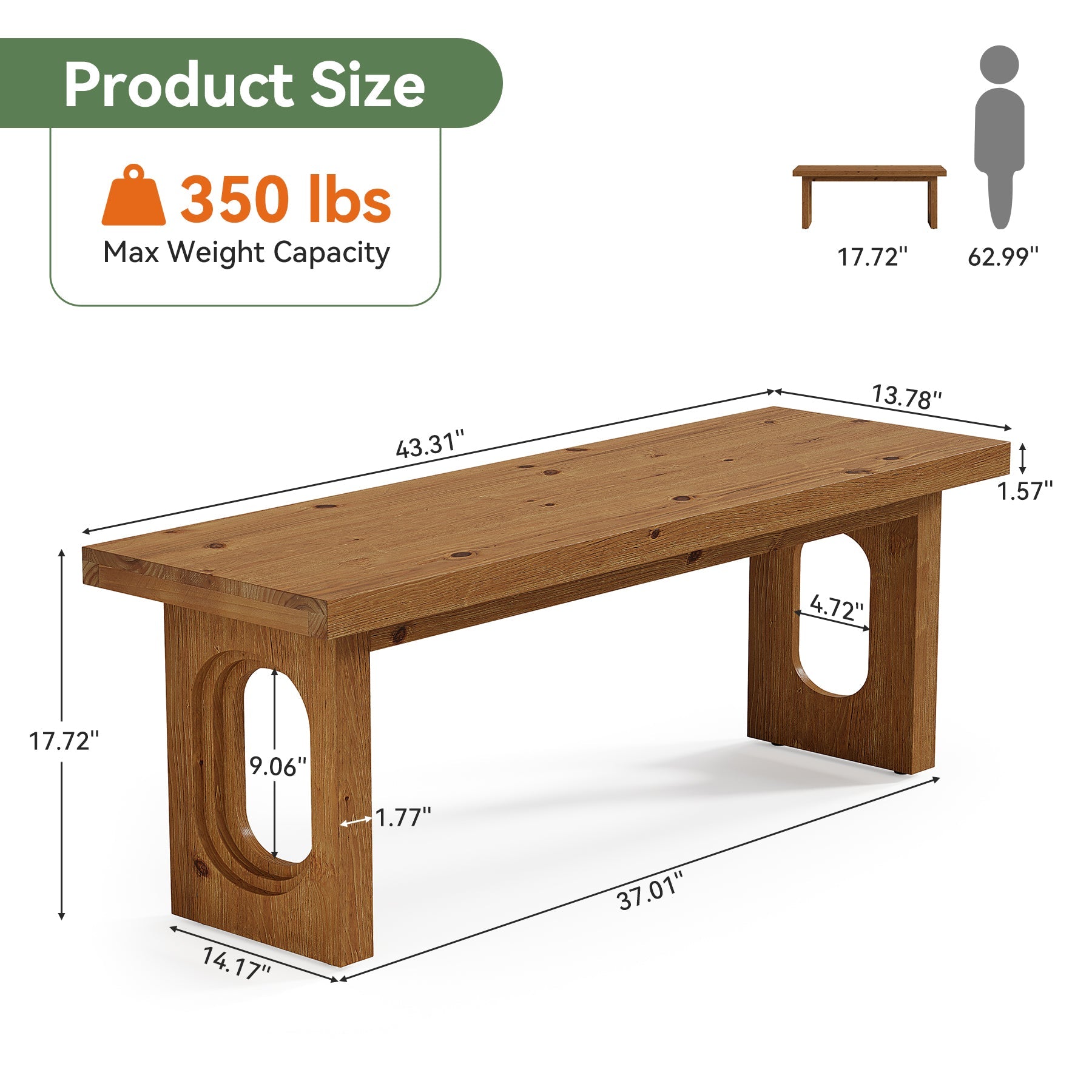 Solid Wood Entryway Bench, 43.3" Farmhouse Shoe Bench with Hollowed Legs