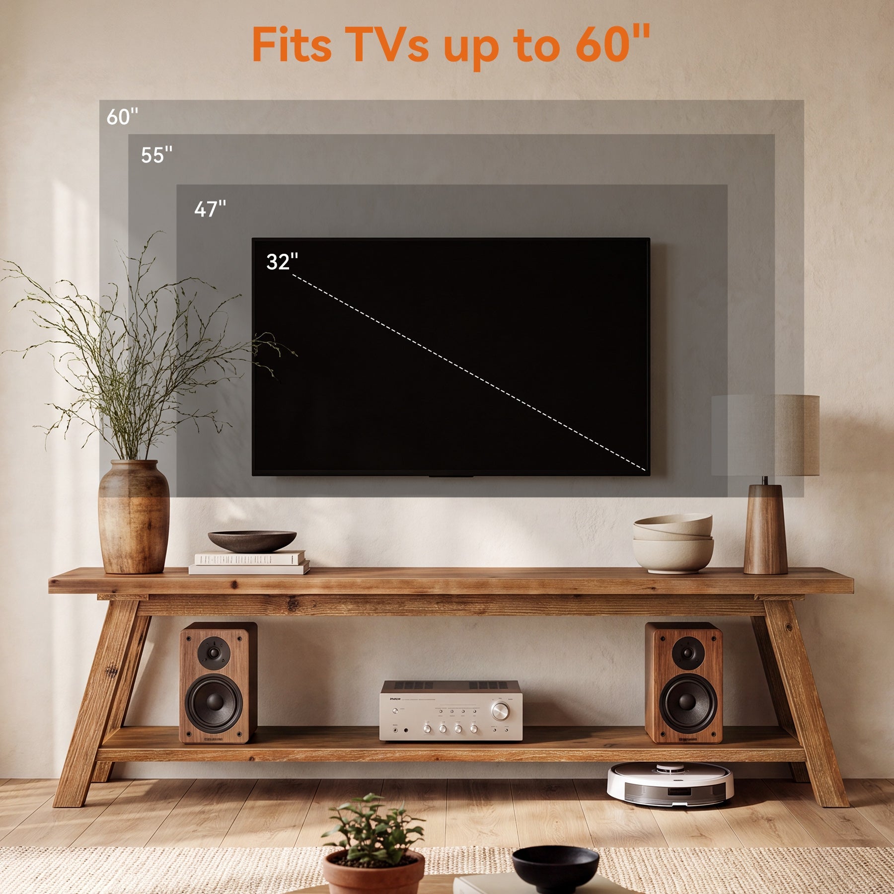 55" Solid Wood TV Stand, Farmhouse Entertainment Center for 55/60/65-Inch TVs