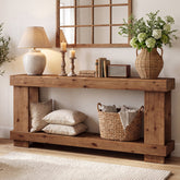 70.87" Solid Wood Console Table, 2-Tier Farmhouse Entryway Table Sofa Table Behind Couch 3