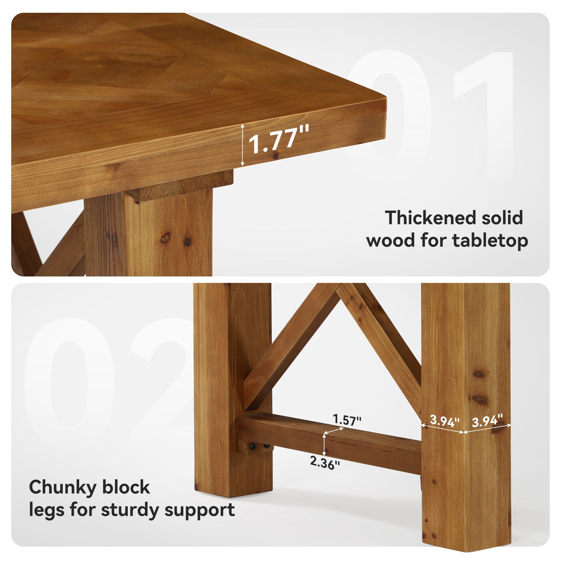 63" Solid Wood Dining Table for 4-6, Rectangle Kitchen Table with X-Shaped Frame