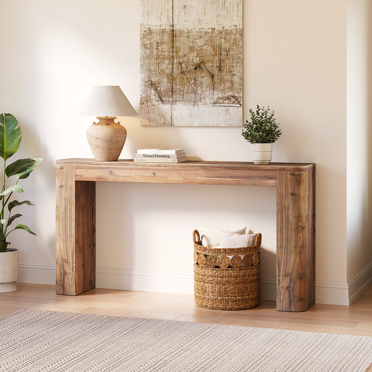 Solid Wood Console Table, 63" Entryway Sofa Table Behind Couch