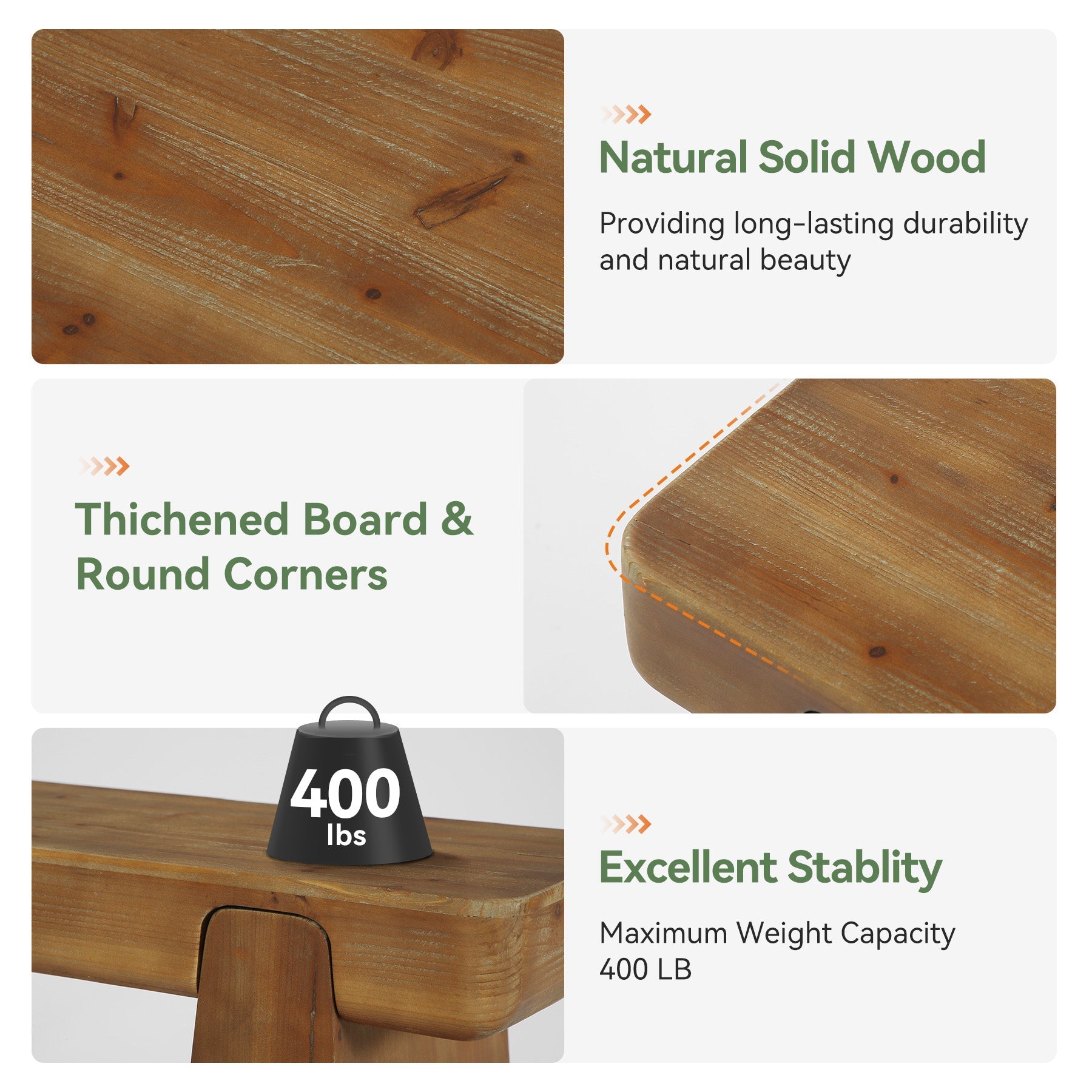 47" Solid Wood Dining Bench, Farmhouse Dining Table Bench for 2-3