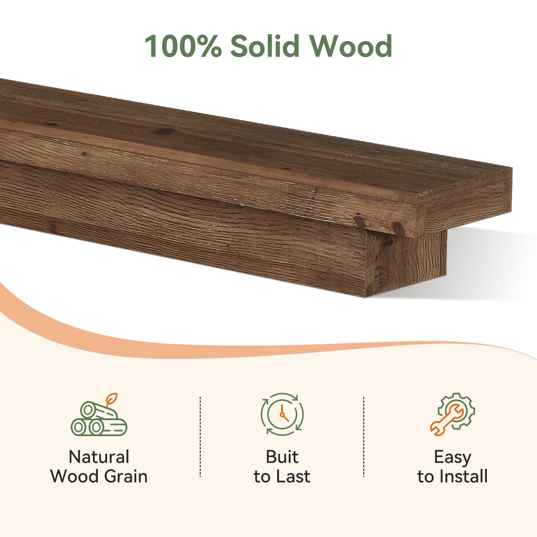 70.9" Solid Wood TV Stand, Floating Wall Mounted TV Shelf for TVs up to 75 Inches