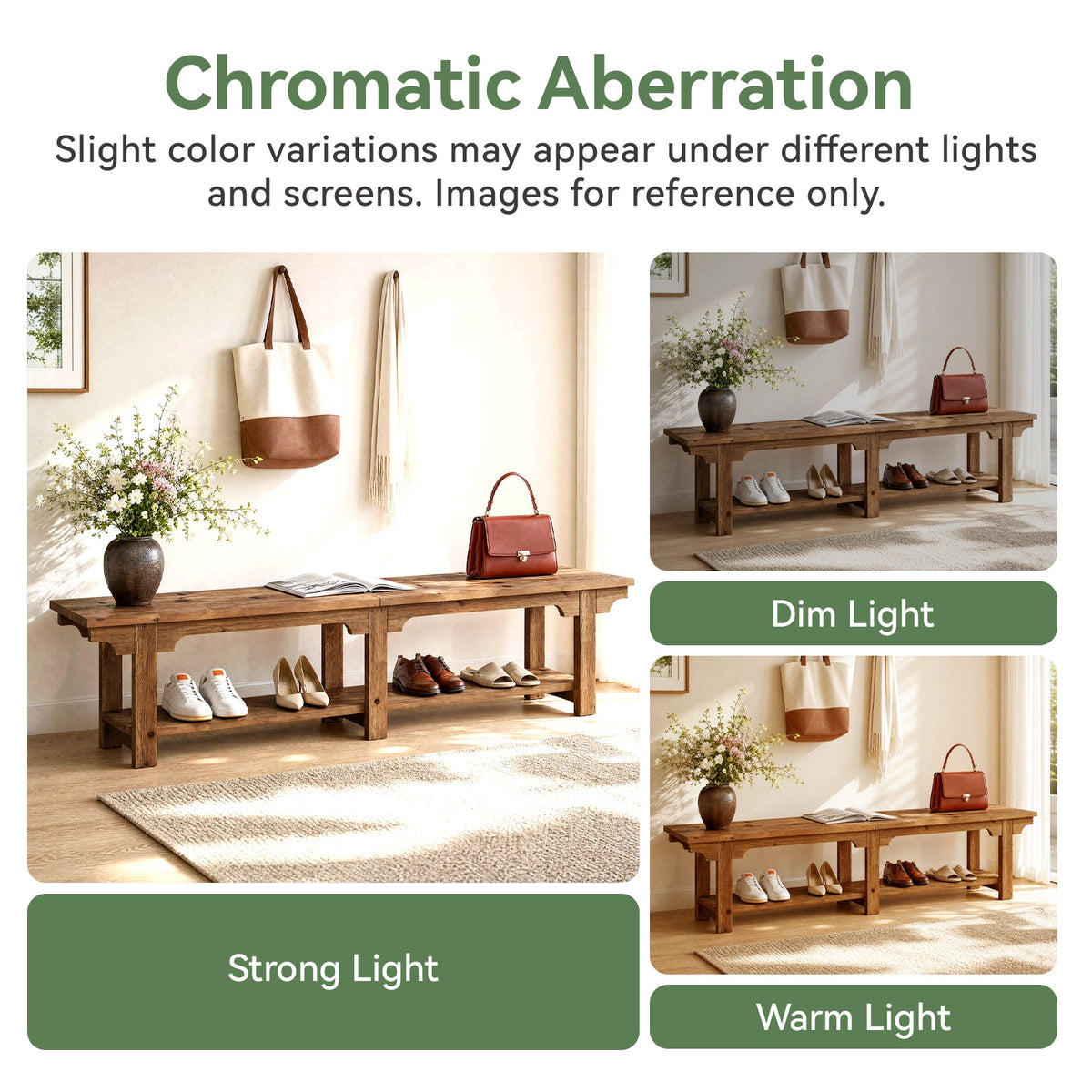71" Entryway Bench, Farmhouse Solid Wood 2-Tier Shoe Storage Bench for Hallway