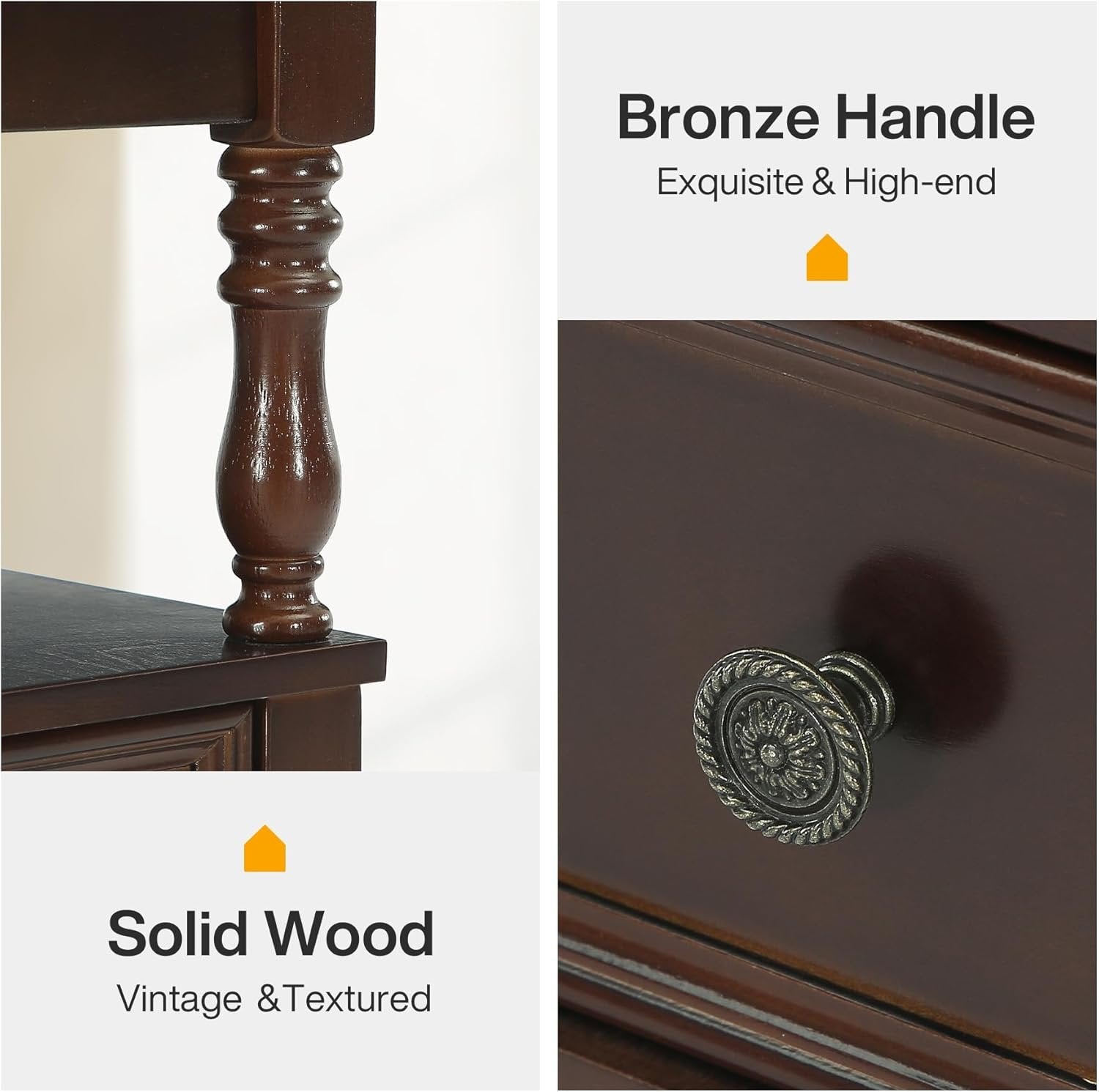 Solid Wood Nightstand with 2 Drawers, Bedside Table with Open Shelf