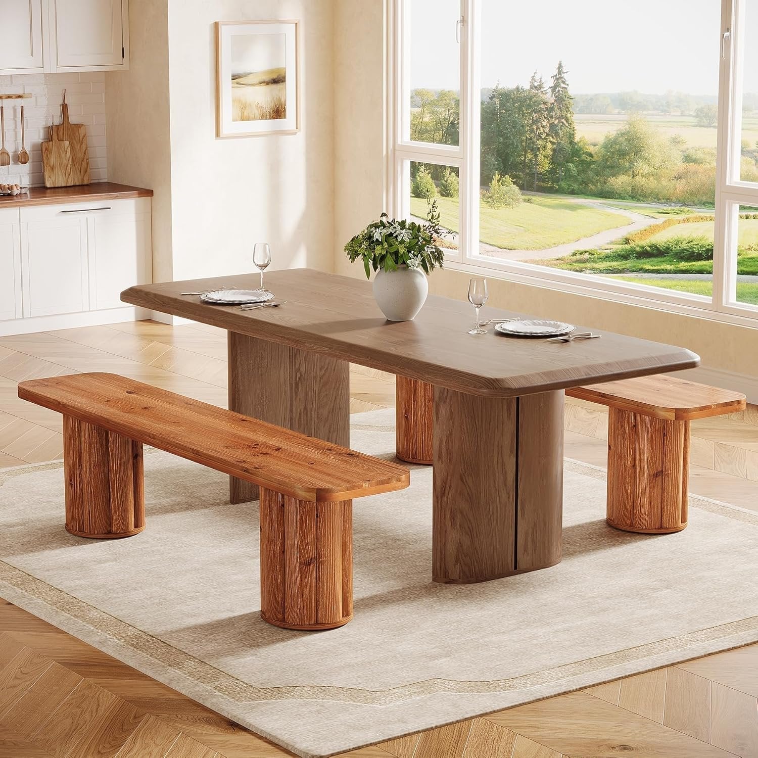 63" Solid Wood Dining Bench, Farmhouse Indoor Kitchen Table Bench Seat