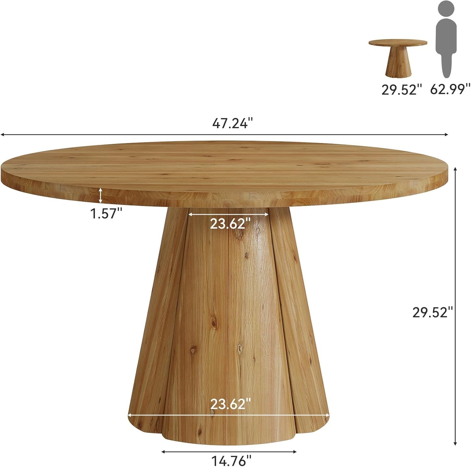 Solid Wood Conference Table, 47.24" Round Meeting Table for 4-6 People