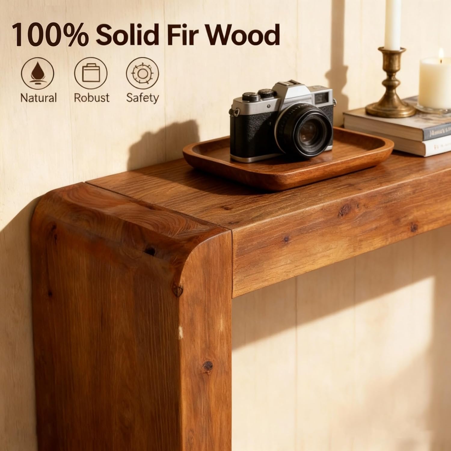 63" Solid Wood Console Table with Storage, 2-Tier Farmhouse Entryway Sofa Table