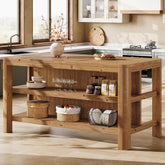 Solid Wood Kitchen Island, 63" Farmhouse Island Table with Storage Shelves 3
