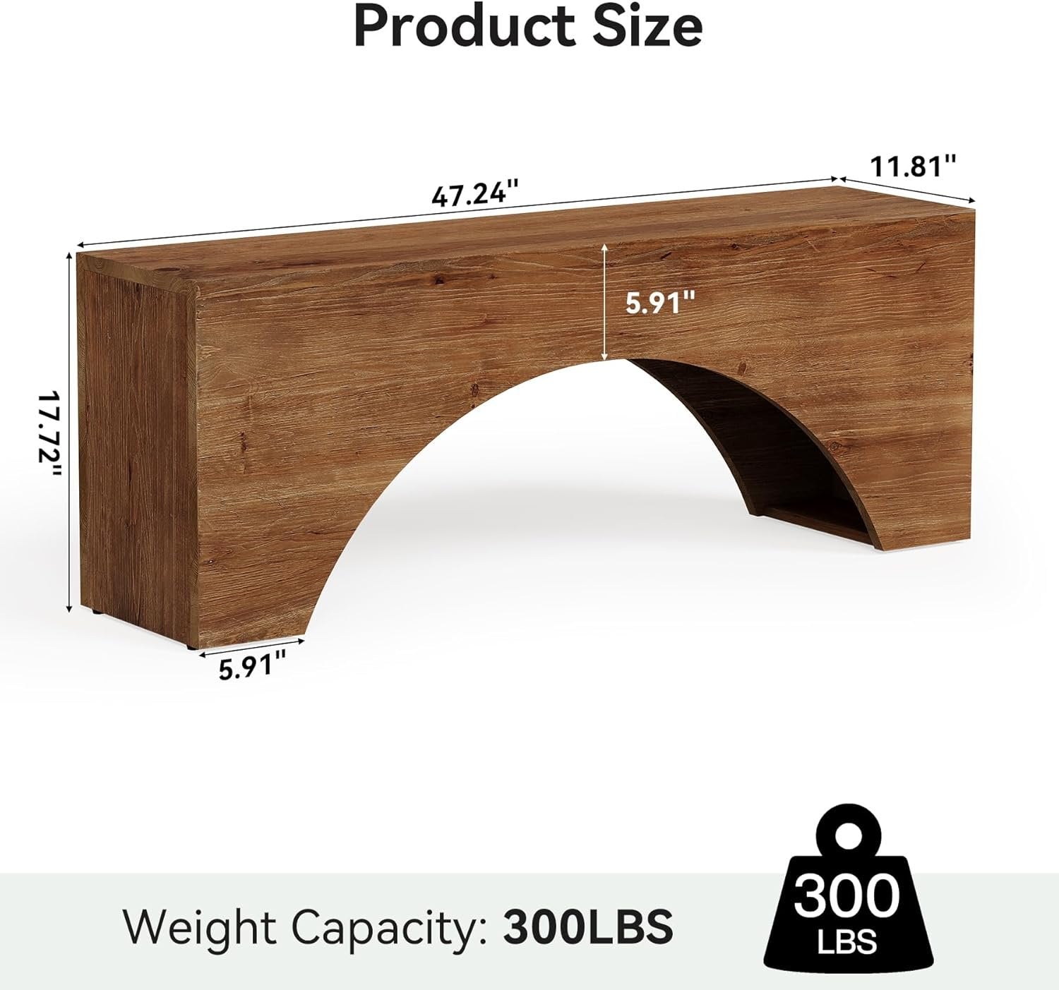 47" Solid Wood Bench, Farmhouse Entryway Shoe Bench with Arch Design