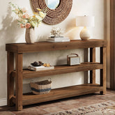 3-Tier Solid Wood Console Table, 63" Narrow Sofa Table Behind The Couch 3