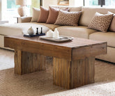 Solid Wood Coffee Table, 47" Farmhouse Center Table with Thick Base 3
