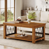 Rectangular Solid Wood Coffee Table, 47" Center Tea Table with 2-Tier Shelf 3