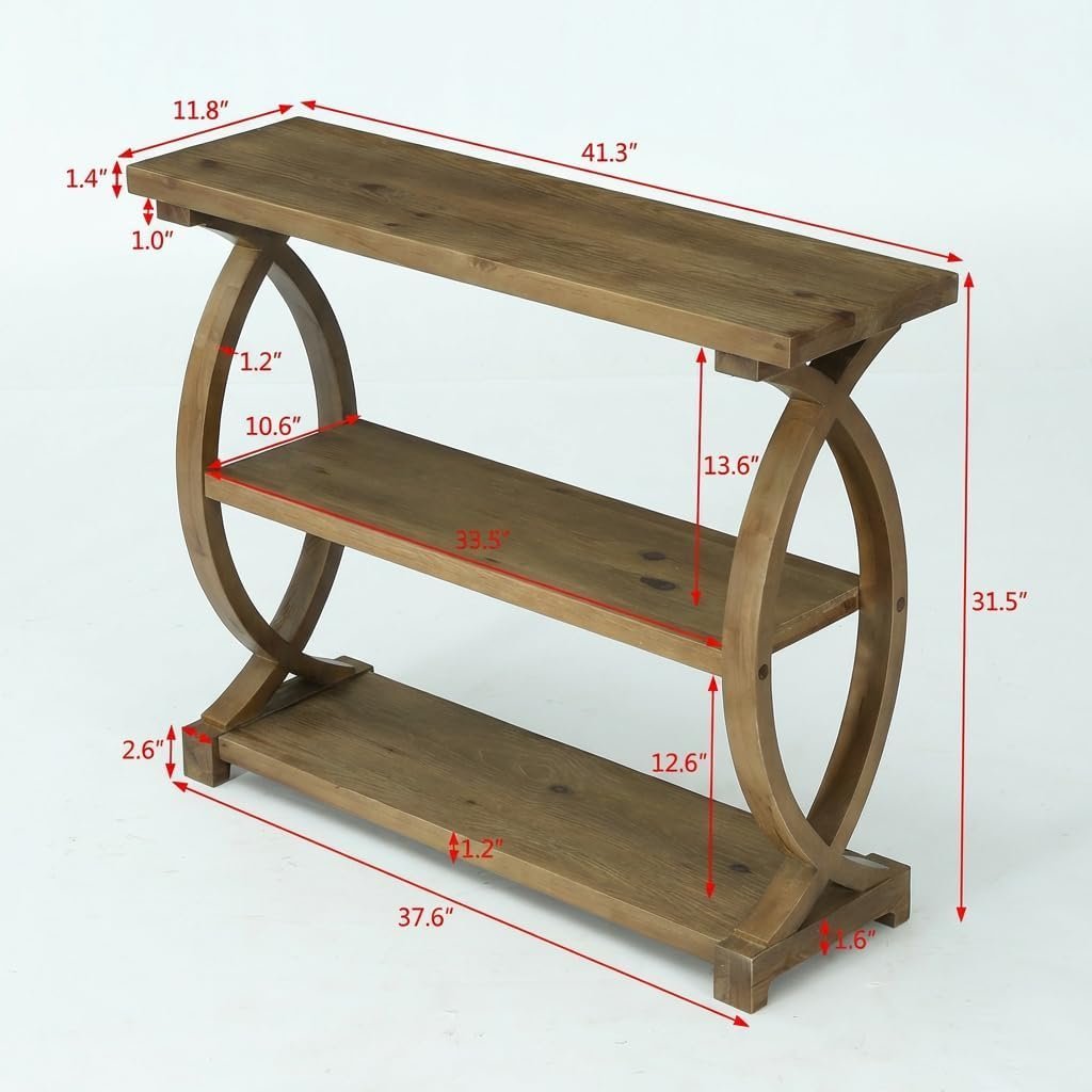 41.34" Solid Wood Console Table with 3-Tier Storage, Rustic Sofa Table for Entryway & Living Room