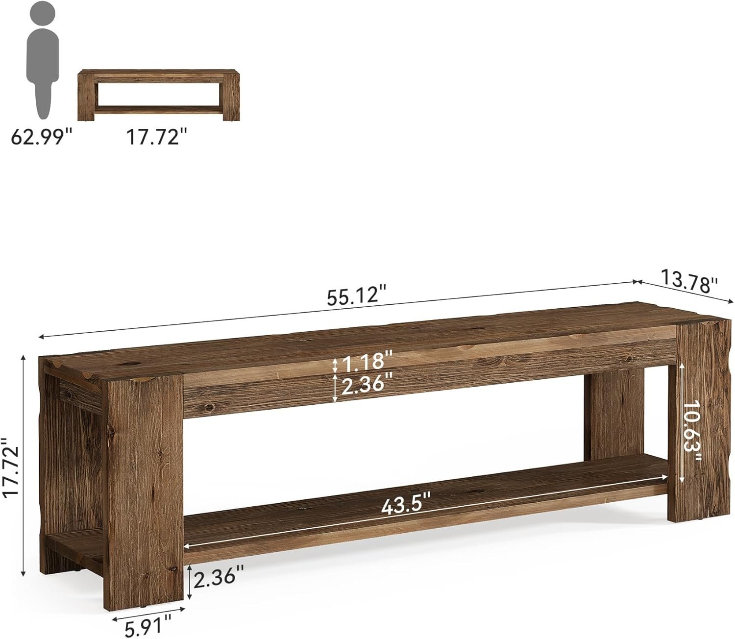 55" Solid Wood TV Stand, 2-Tier TV Console Media Stand for TVs up to 60"